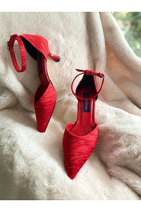 کفش پاشنه بلند کلاسیک قرمز زنانه ساتن İLADİESHOES - کد 806582612