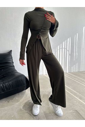 ست بالاتنه و پائین تنه خاکی زنانه بافت eBaa fashıon - کد 858640865