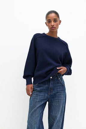 پلیور آبی زنانه ساده Pull & Bear - کد 858674639