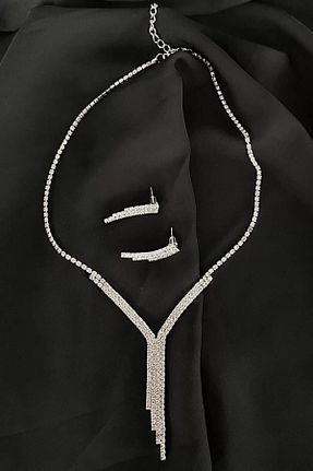 گردنبند جواهر سفید زنانه روکش نقره Nakla Accessories - کد 739419937
