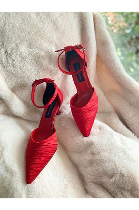 کفش پاشنه بلند کلاسیک قرمز زنانه ساتن İLADİESHOES - کد 806582612