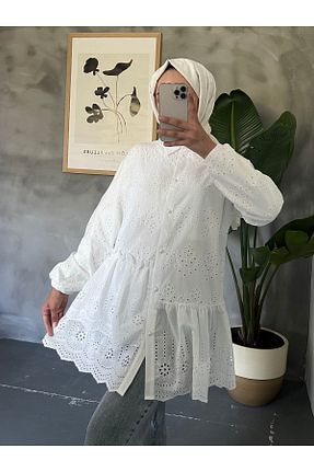 پیراهن حجاب سفید زنانه Çan hilla line - کد 849470925