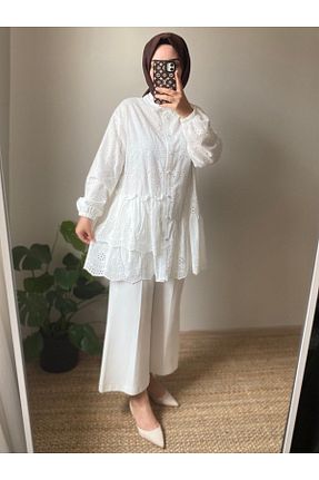 تونیک حجاب سفید زنانه پنبه ای TRİQO - کد 849292529