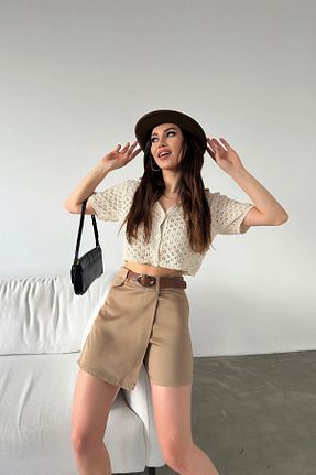 شلوارک و برمودا قهوه ای زنانه فاق بلند bacc - کد 818753796