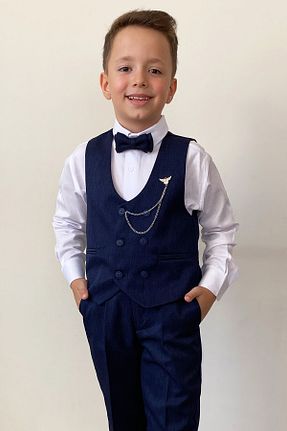 کت و شلوار سرمه ای بچه گانه یقه کتی Pina Kids - کد 847059502