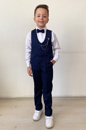 کت و شلوار سرمه ای بچه گانه یقه کتی Pina Kids - کد 847059502