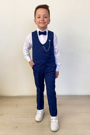 کت و شلوار سرمه ای بچه گانه یقه کتی Pina Kids - کد 847062260