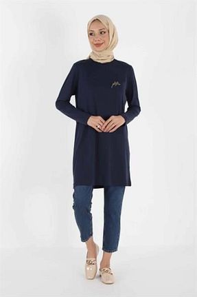 تونیک حجاب سرمه ای زنانه %100 پنبه Plistre - کد 858565258