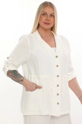 کت سایز بزرگ سفید زنانه پارچه Lady Majestic - کد 801476477