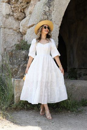 لباس سفید زنانه بافتنی bytugcekaya - کد 836983478