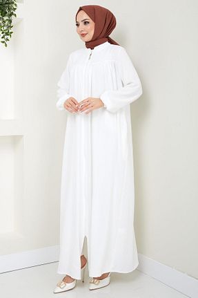 مانتو بلند حجاب سفید زنانه hafsamina - کد 839329528