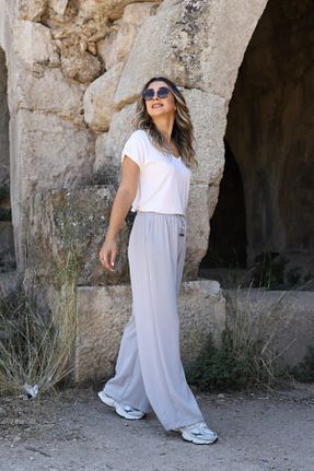 شلوار پارچه ای طوسی زنانه فاق بلند bytugcekaya - کد 849806347