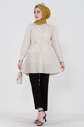 تونیک حجاب بژ زنانه پلی استر Sevitli - کد 824336102