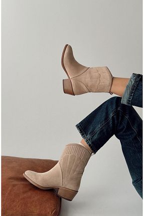 بوت / نیم بوت بژ زنانه چرم خالص nope21shoess - کد 377406668