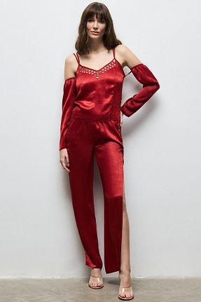 ست لباس راحتی زرشکی زنانه ساتن Feu De Elu - کد 802023571