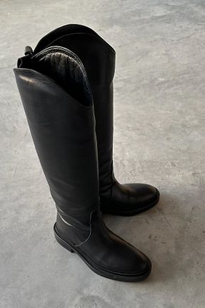 چکمه مشکی زنانه چرم خالص nope21shoess - کد 778499308