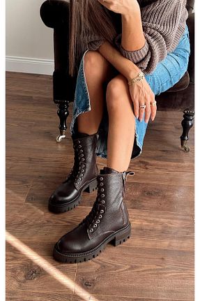 بوت / نیم بوت قهوه ای زنانه چرم خالص nope21shoess - کد 787648939
