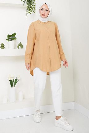 تونیک حجاب قهوه ای زنانه پنبه پلی استر hafsamina - کد 841456037