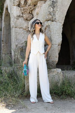 شلوار پارچه ای بژ زنانه بلند bytugcekaya - کد 836514738