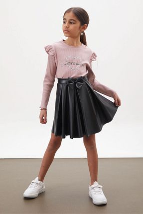 ست بالاتنه و پائین تنه صورتی بچه گانه بافتنی Cansın Mini - کد 810011645