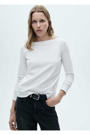 تیشرت سفید زنانه رگولار MANGO - کد 851089327