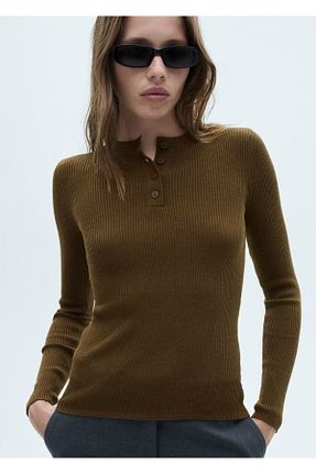 پلیور خاکی زنانه ساده MANGO - کد 850696611