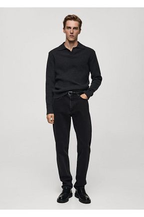 شلوار جین مشکی مردانه رگولار MANGO Man - کد 853035591