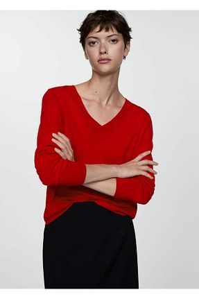 پلیور قرمز زنانه ساده MANGO - کد 841772504