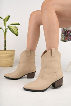 بوت / نیم بوت بژ زنانه چرم مصنوعی Muggo - کد 758367224
