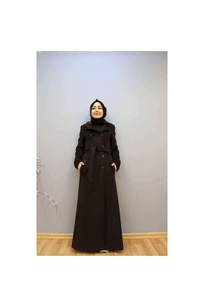 پالتو پشمی حجاب قهوه ای زنانه رگولار Setrms - کد 202297524