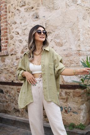 پیراهن خاکی زنانه اورسایز bytugcekaya - کد 780061751