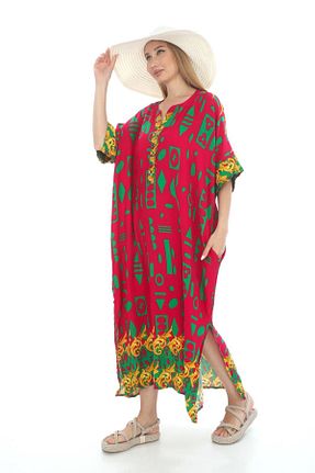 لباس قرمز زنانه بافتنی Bohem Stil - کد 827005146