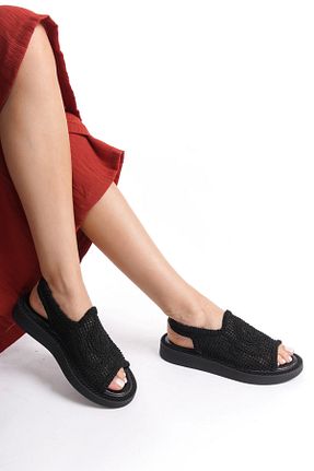صندل مشکی زنانه پاشنه کوتاه (1 - 4 سانتی متر) Moda Değirmeni - کد 831626135