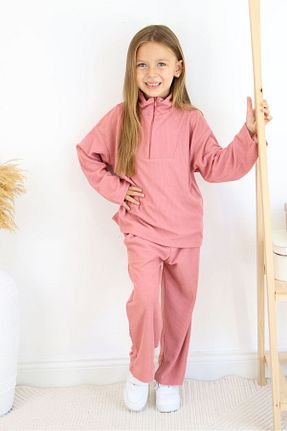 ست بالاتنه و پائین تنه صورتی بچه گانه بافت vera kids - کد 858533480