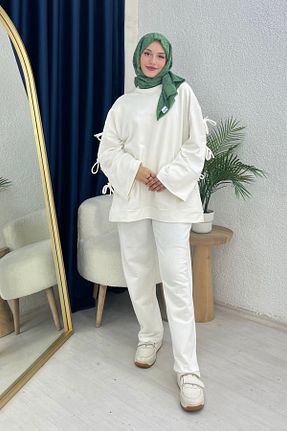 ست بالاتنه و پائین تنه سفید زنانه بافت lurex moda - کد 858629879