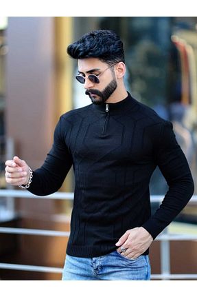 پلیور مشکی مردانه هندسی DEFES - کد 858665450