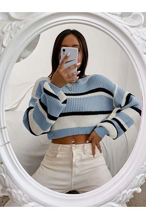 پلیور آبی زنانه کراپ Dier Moda - کد 810049425