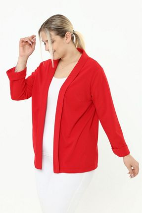 کت سایز بزرگ قرمز زنانه بافت ERBAYS - کد 305690033