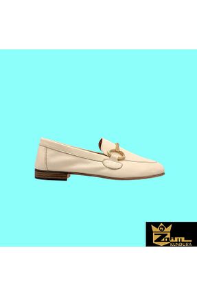 کفش لوفر بژ زنانه چرم خالص Zaim Kundura - کد 858696229
