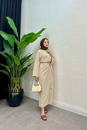 ست بالاتنه و پائین تنه بژ زنانه بافتنی Genel Markalar - کد 826034334