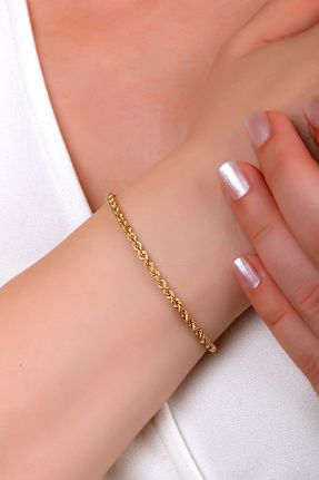 دستبند طلا طلائی زنانه 14 عیار goldberia - کد 838409865