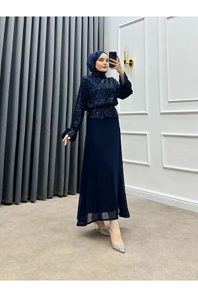 ست بالاتنه و پائین تنه حجاب سرمه ای زنانه Çan bezenstore - کد 845129022