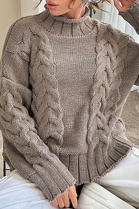 پلیور قهوه ای زنانه ساده VAGGON - کد 858279400