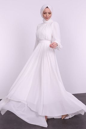 لباس مجلسی حجاب سفید زنانه یقه ایستاده Modarana - کد 244427612