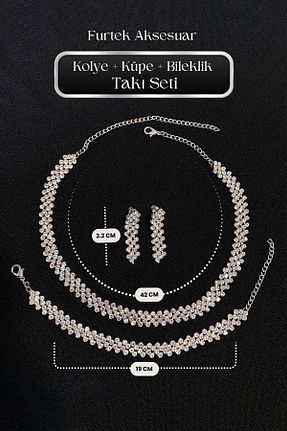 ست جواهر سفید مردانه روکش نقره Furtek Aksesuar - کد 778479380