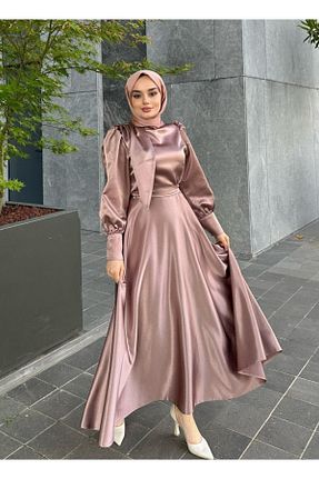 لباس مجلسی حجاب قهوه ای زنانه یقه ایستاده Azeem - کد 838131064