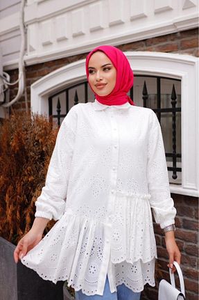 پیراهن حجاب سفید زنانه Çan hilla line - کد 849470925