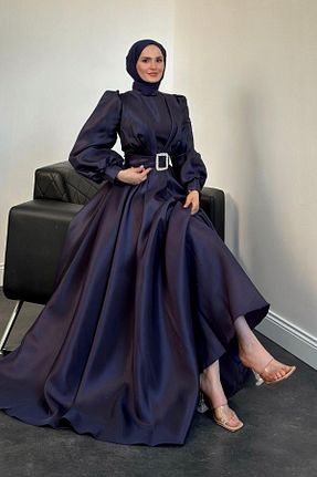 لباس مجلسی حجاب سرمه ای زنانه یقه ایستاده MERVEN AKYÜZ - کد 875797965