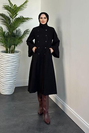 پالتو پشمی حجاب مشکی زنانه رگولار MERVEN AKYÜZ - کد 875788243