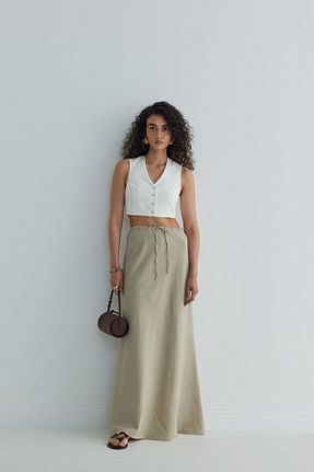دامن بژ زنانه مخلوط کتان Suud Collection - کد 828904392